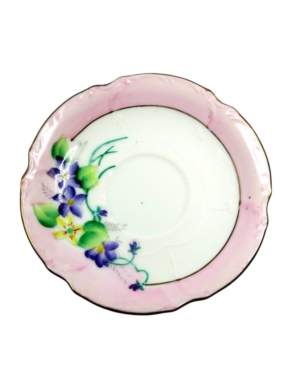 Hal-Sey Fifth Ave Violets Teacup & Saucer Footed Pink Rim Gold Trim Vintage - Picture 3 of 7